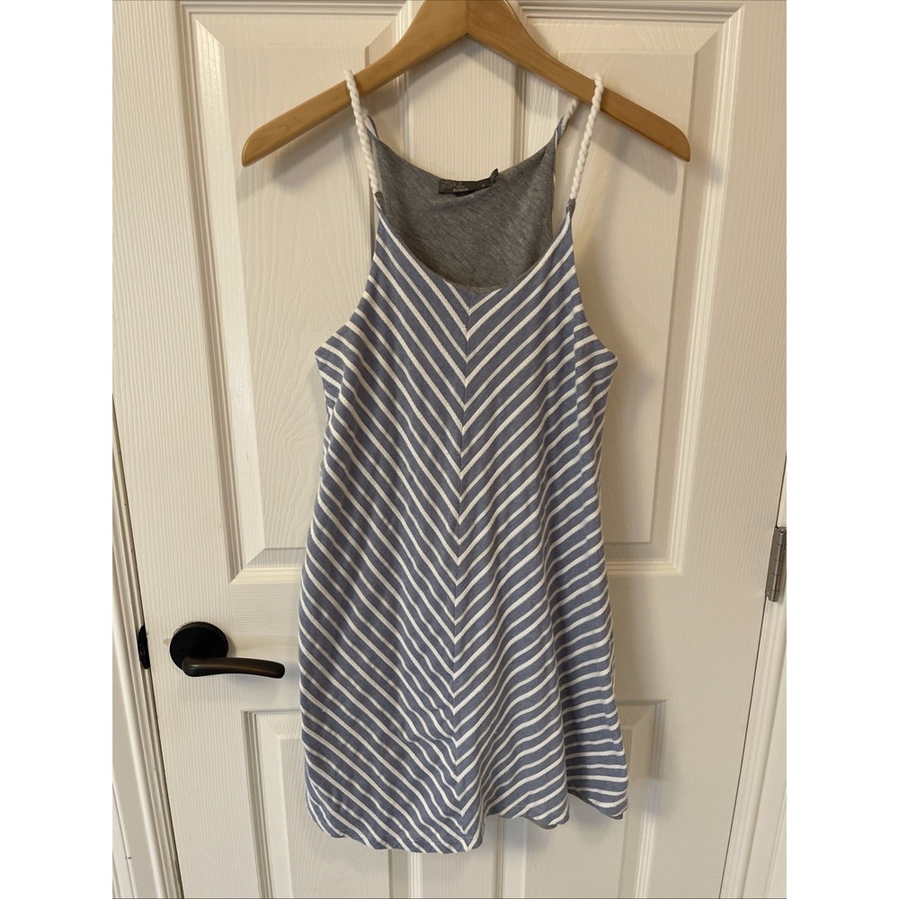 Prana Women's Small Seacoast Halter Swing Mini Trapeze Dress Striped Blue White